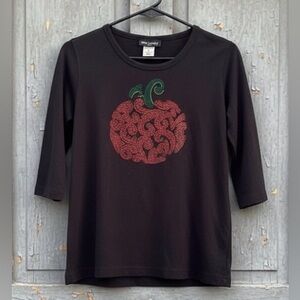 Get Lucky Y2K Black 3/4 Sleeve Embellished Pumpkin Sequin Design Top Size Small